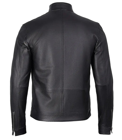 LUXE PRESTIGE: Men's Premium Black Cafe Racer Leather Jacket