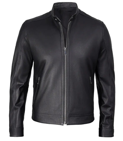 LUXE PRESTIGE: Men's Premium Black Cafe Racer Leather Jacket