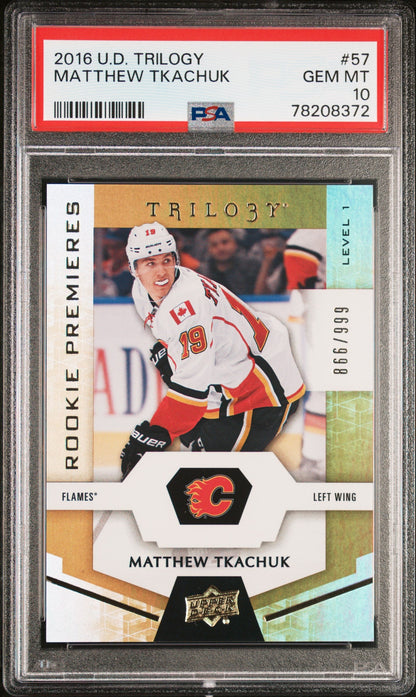 Graded 2016 Upper Deck Trilogy Matthew Tkachuk #57 Rookie RC Hockey Card PSA 10 Gem Mint