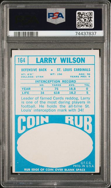 Graded 1968 Topps Larry Wilson #164 Football Card PSA 6 EX-MT