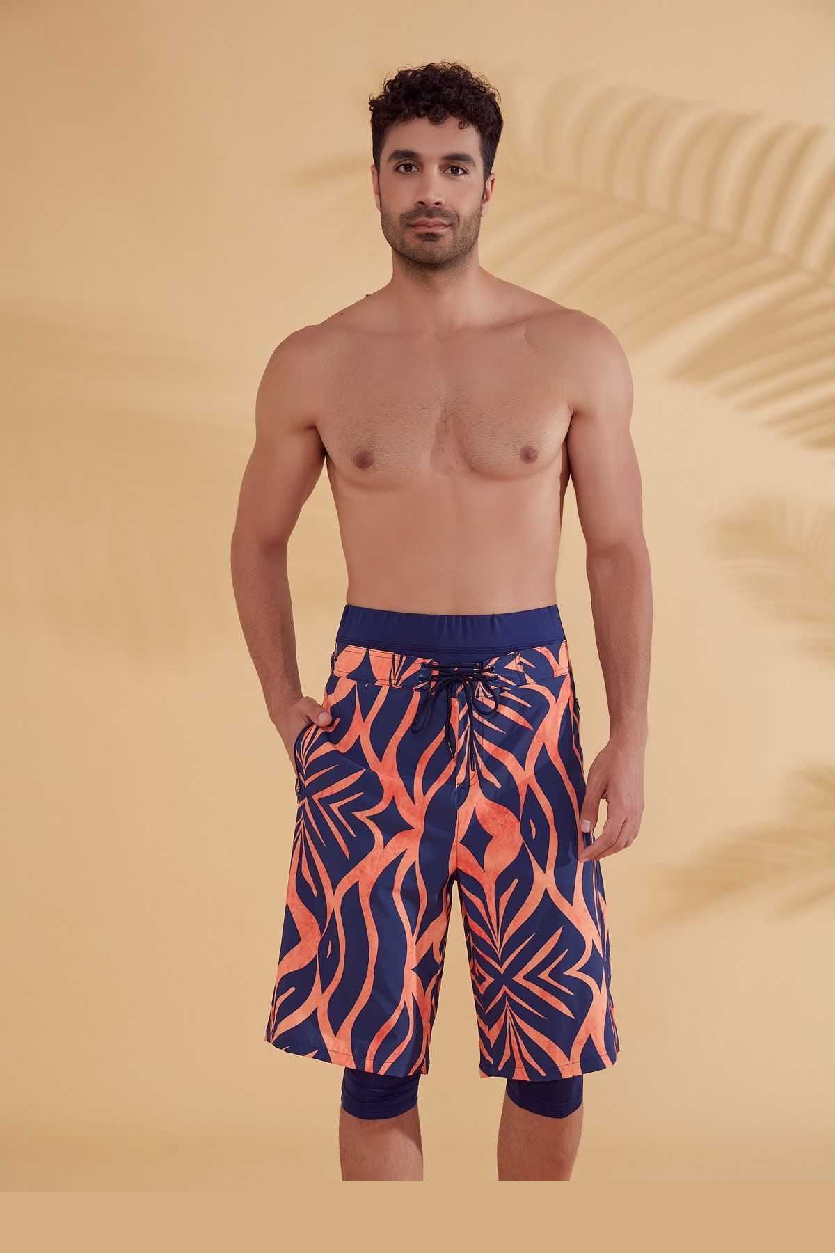 Navy Patterned Men's Shorts S2353