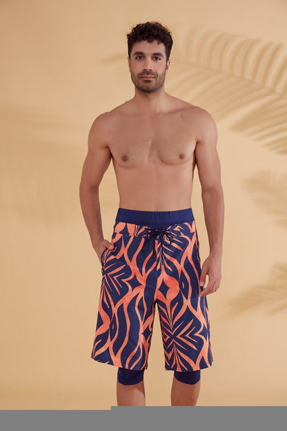Navy Patterned Men's Shorts S2353