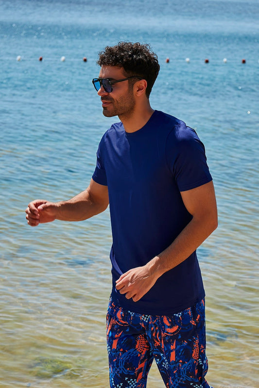 Lycra Navy Men's Swim Shirts T2344