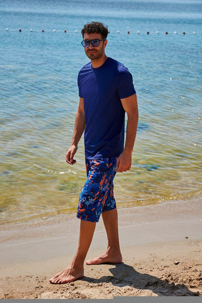 Lycra Navy Men's Swim Shirts T2344