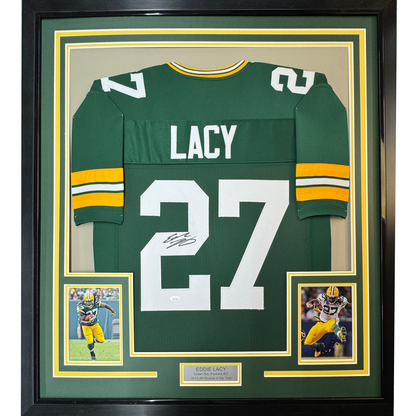 Framed Autographed/Signed Eddie Lacy 35x39 Green Bay Green Football Jersey JSA COA