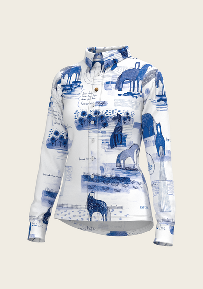 Daydreaming Horses on White Ladies Button Shirt