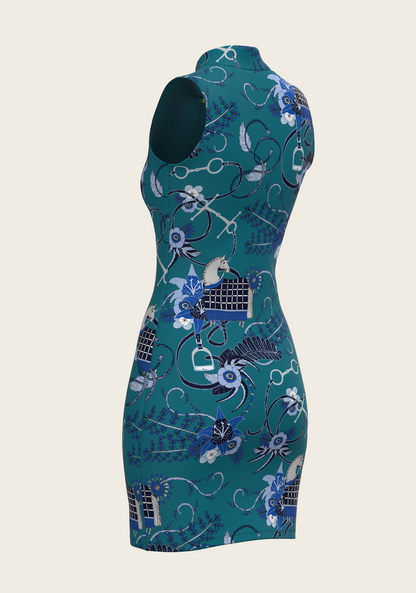 Botanical Blue on Harbor Blue Golf Dress