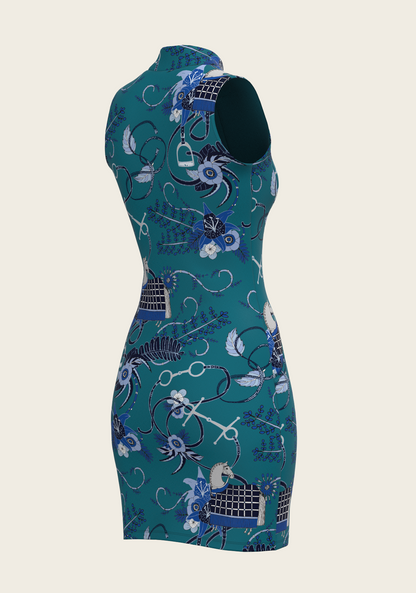 Botanical Blue on Harbor Blue Golf Dress
