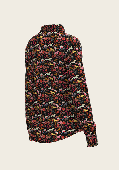  Bouquet on Black Ladies Button Shirt