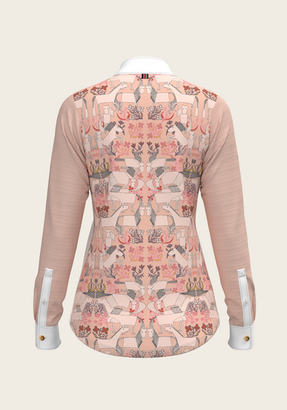 Maze on Peach Long Pleated Long Sleeve Show Shirt