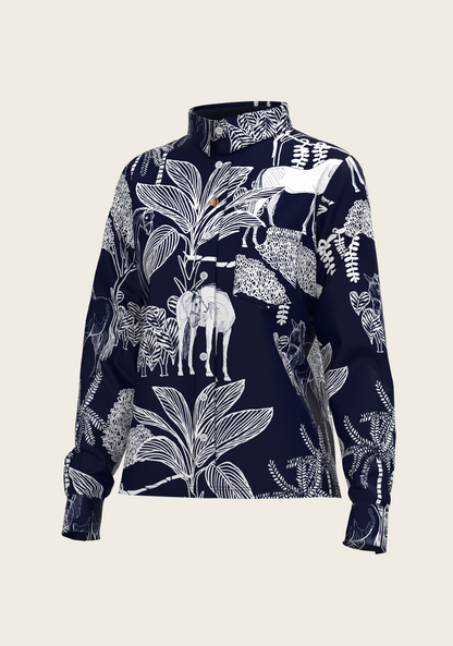  Island Horses on Navy Loose Fitting Button Shirt
