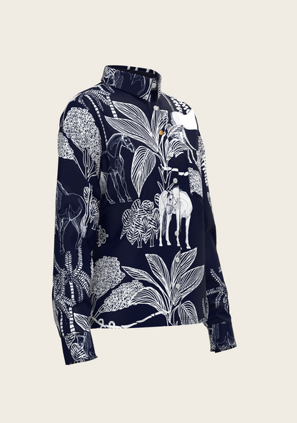  Island Horses on Navy Loose Fitting Button Shirt