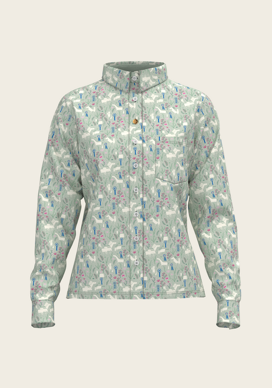 Rosettes on Lime Loose Fitting Button Shirt