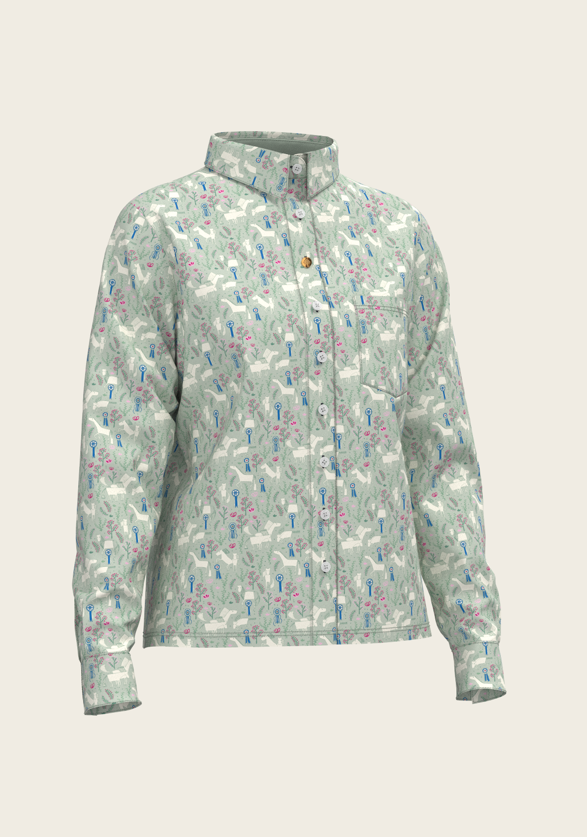 Rosettes on Lime Loose Fitting Button Shirt