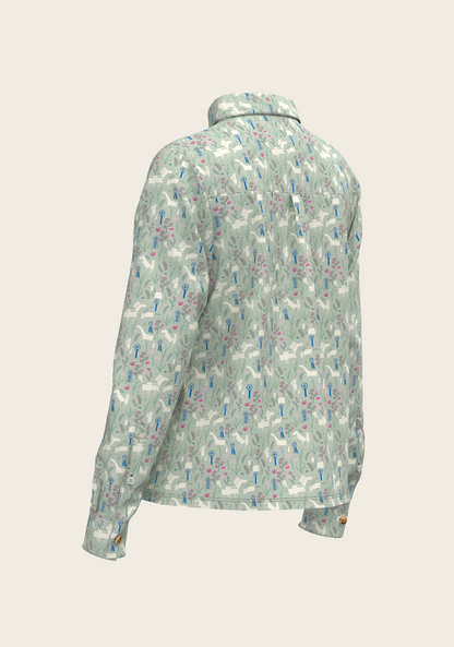 Rosettes on Lime Loose Fitting Button Shirt