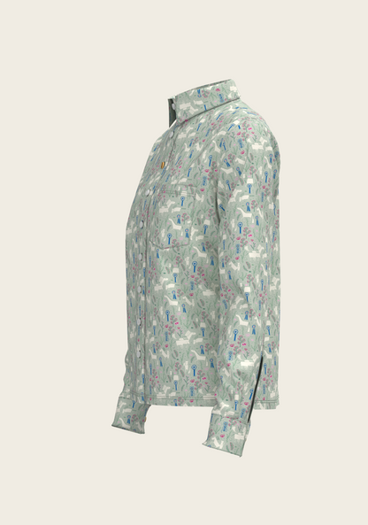 Rosettes on Lime Loose Fitting Button Shirt