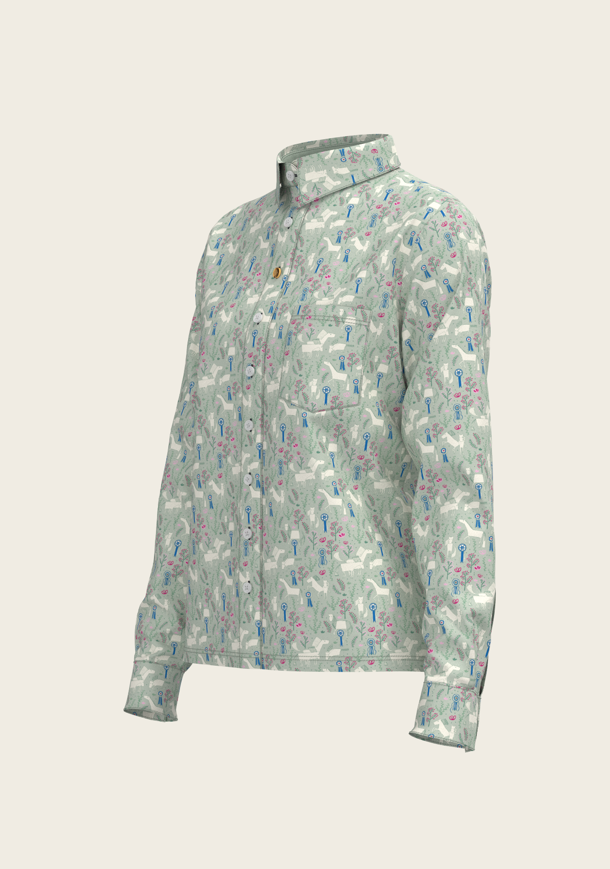 Rosettes on Lime Loose Fitting Button Shirt