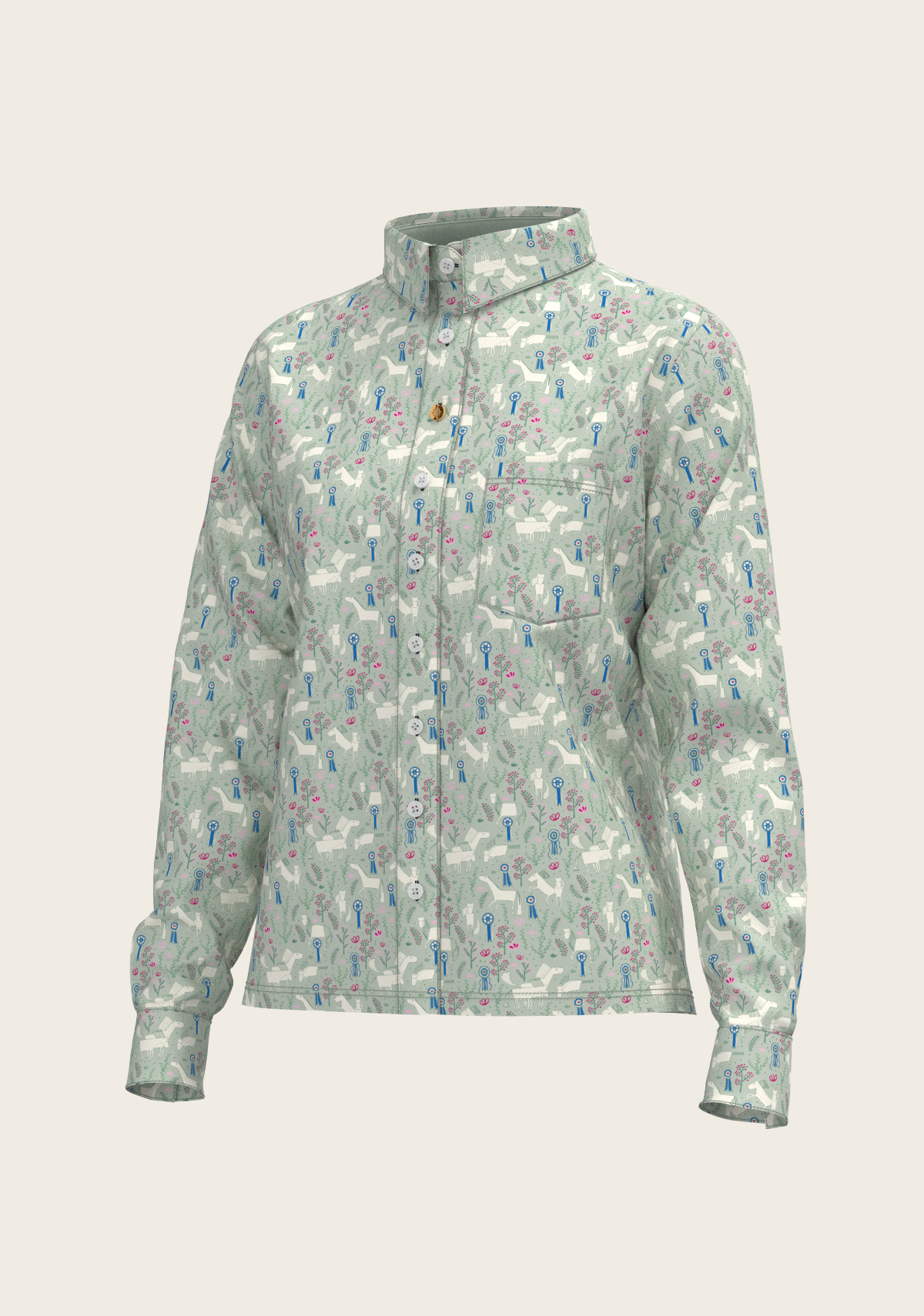 Rosettes on Lime Loose Fitting Button Shirt