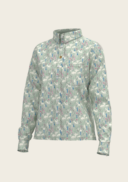 Rosettes on Lime Loose Fitting Button Shirt