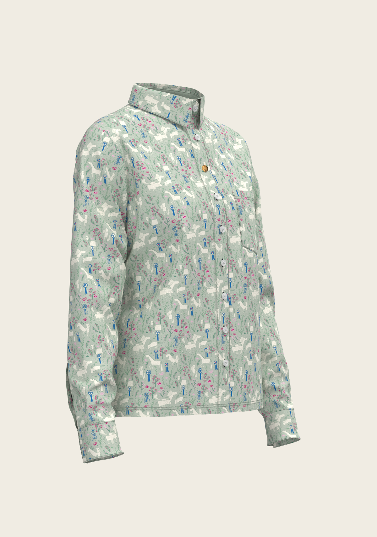 Rosettes on Lime Loose Fitting Button Shirt