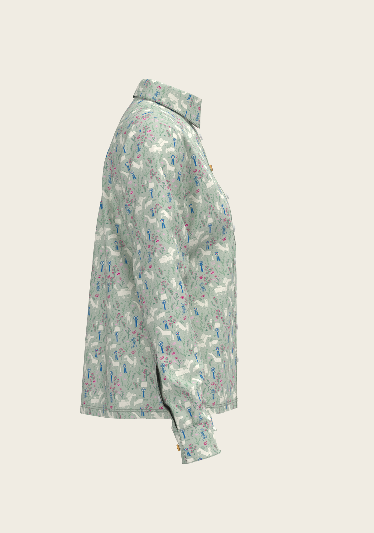 Rosettes on Lime Loose Fitting Button Shirt