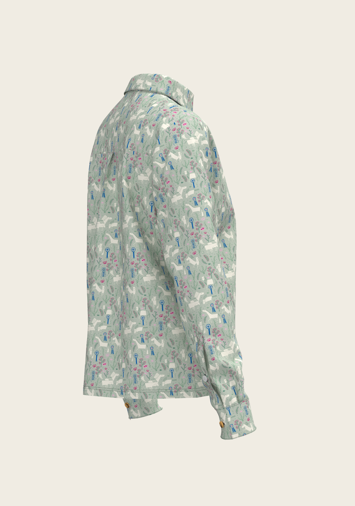 Rosettes on Lime Loose Fitting Button Shirt