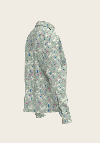 Rosettes on Lime Loose Fitting Button Shirt