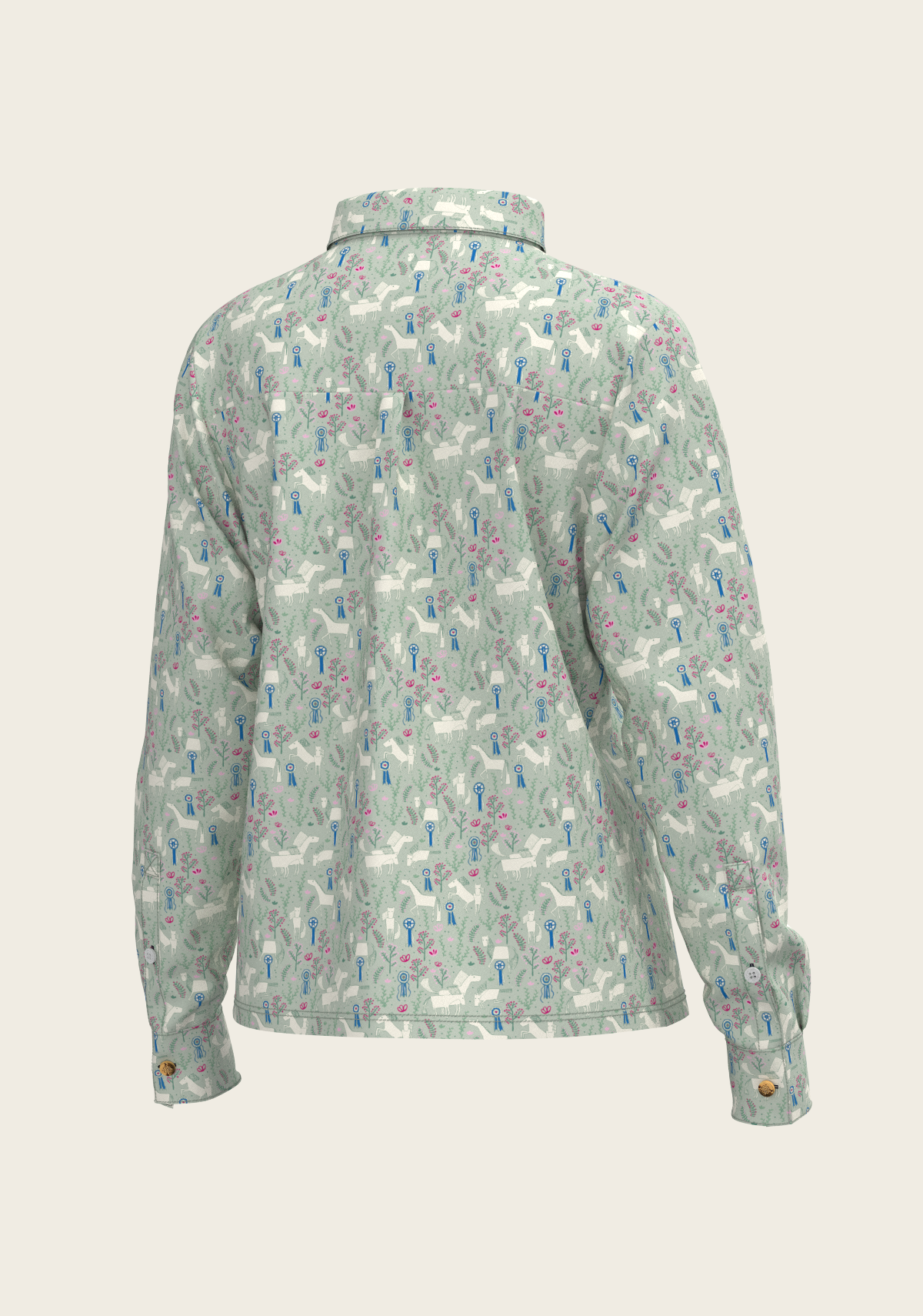 Rosettes on Lime Loose Fitting Button Shirt