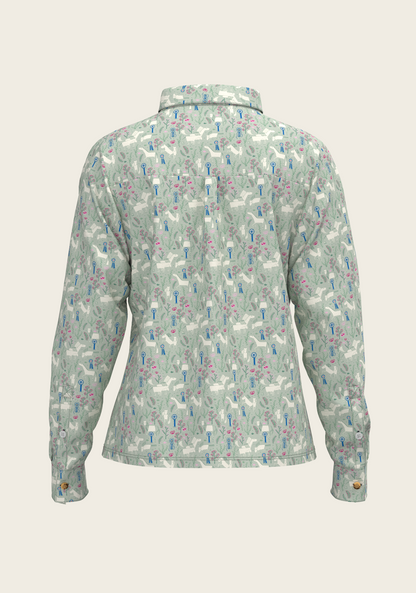 Rosettes on Lime Loose Fitting Button Shirt
