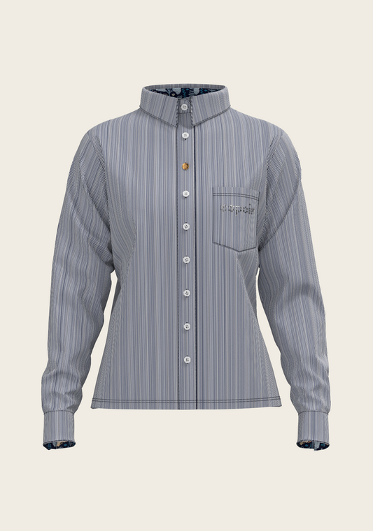  Stripes on Navy Loose Fitting Button Shirt