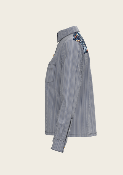  Stripes on Navy Loose Fitting Button Shirt