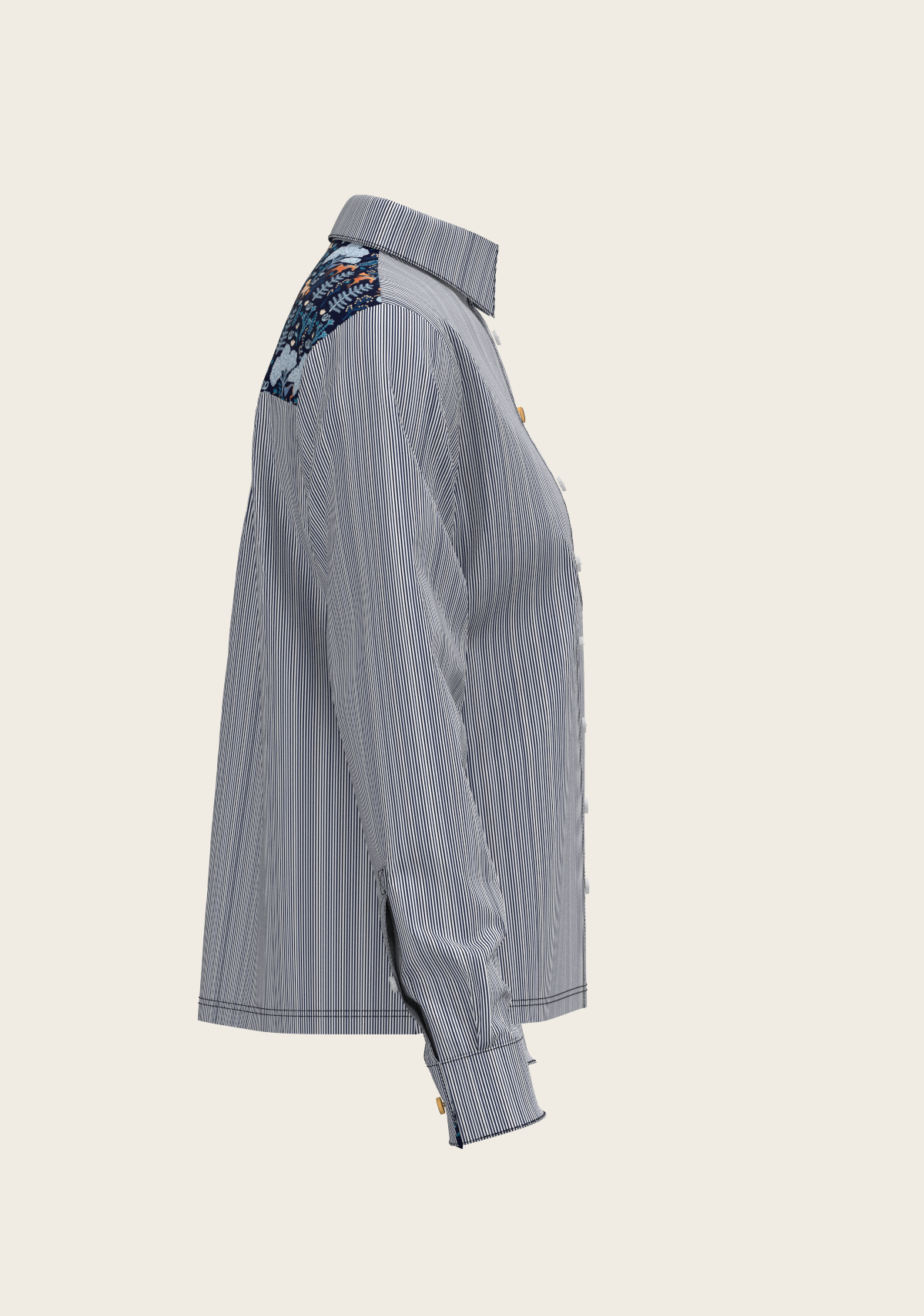  Stripes on Navy Loose Fitting Button Shirt