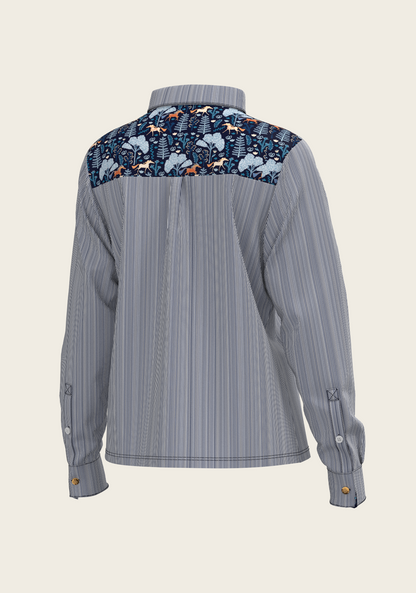  Stripes on Navy Loose Fitting Button Shirt