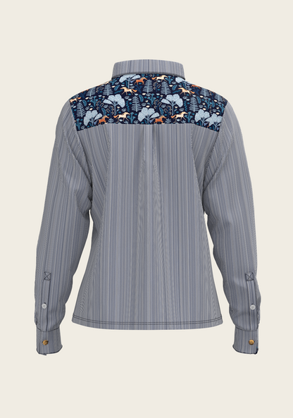  Stripes on Navy Loose Fitting Button Shirt