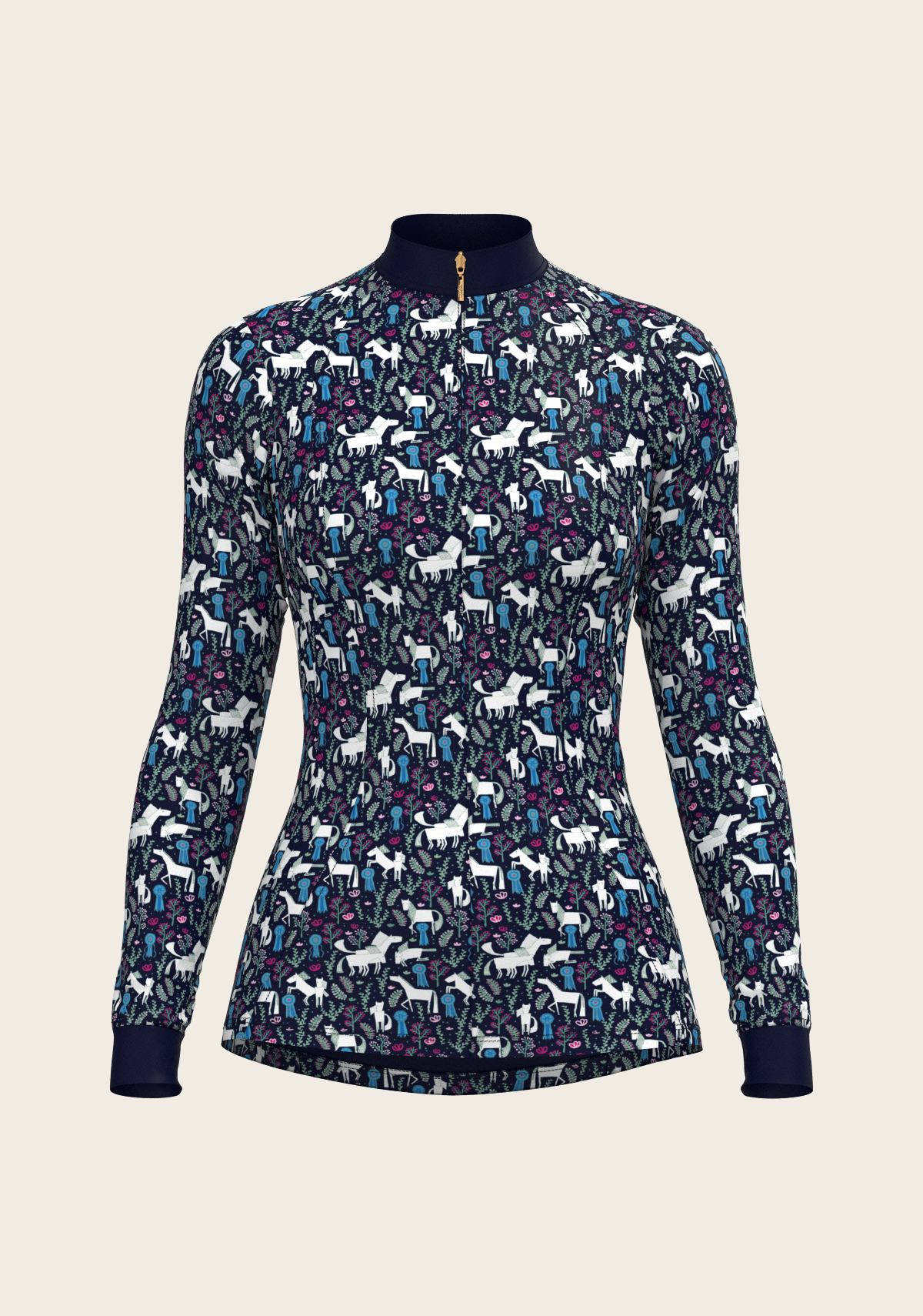 Rosettes on Navy Quarter Zip Sun Shirt
