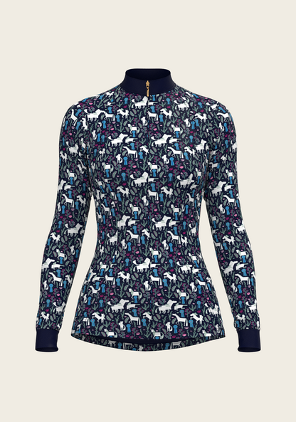 Rosettes on Navy Quarter Zip Sun Shirt