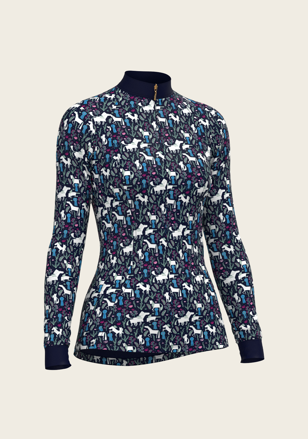 Rosettes on Navy Quarter Zip Sun Shirt