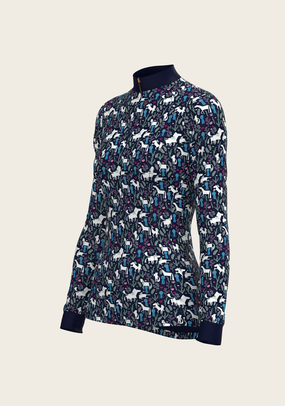 Rosettes on Navy Quarter Zip Sun Shirt