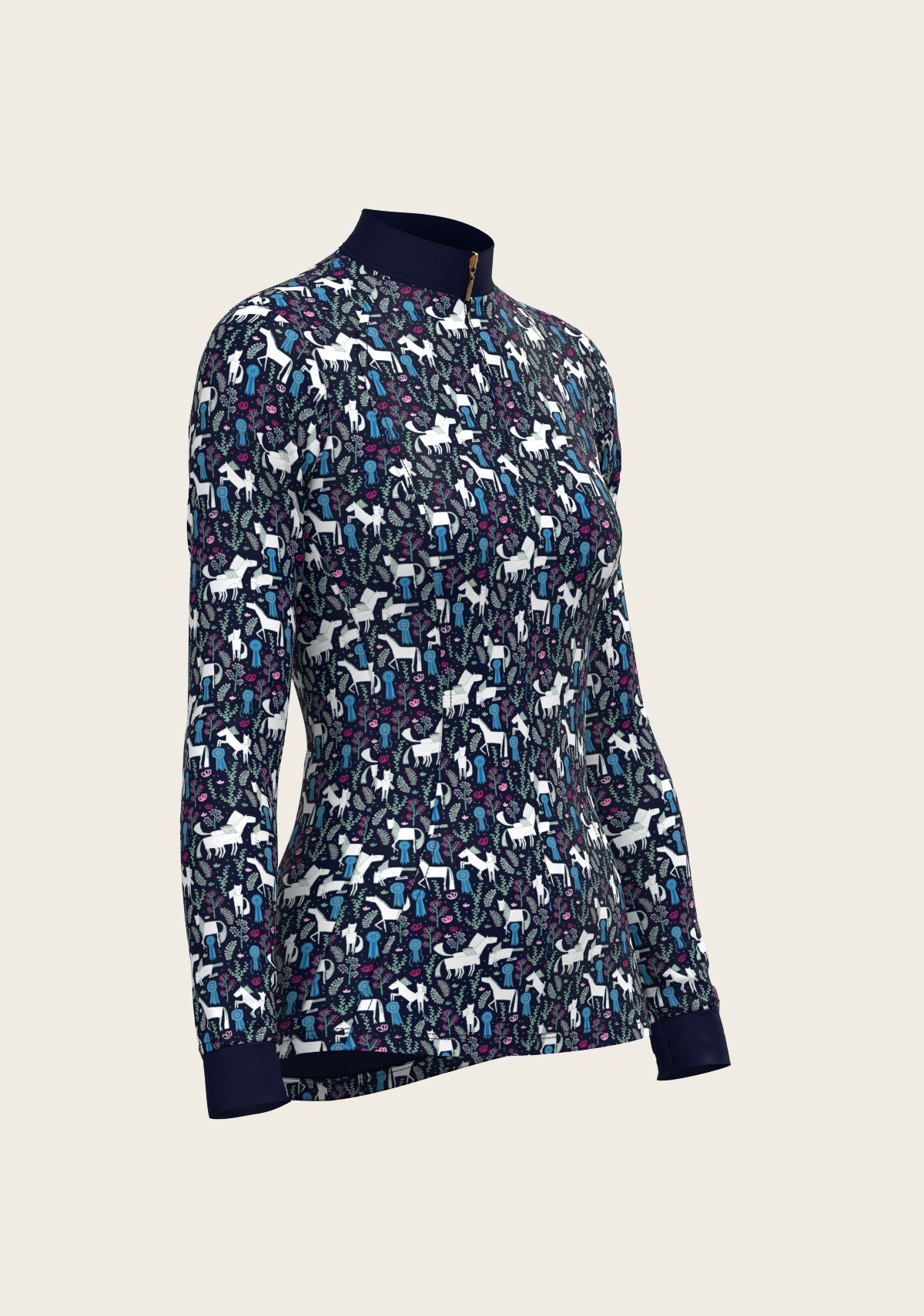 Rosettes on Navy Quarter Zip Sun Shirt