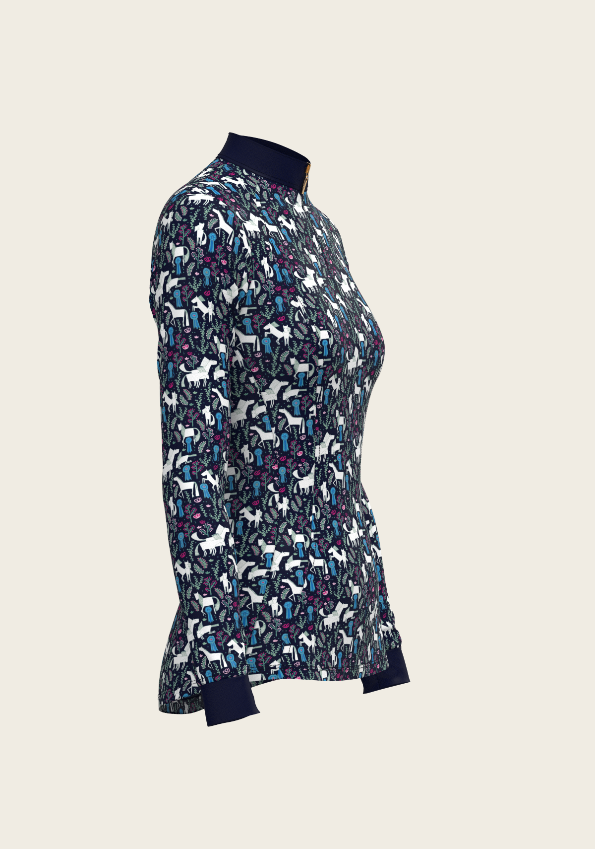 Rosettes on Navy Quarter Zip Sun Shirt