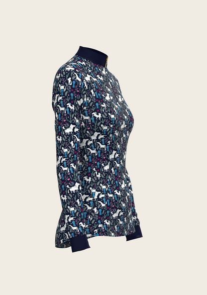 Rosettes on Navy Quarter Zip Sun Shirt
