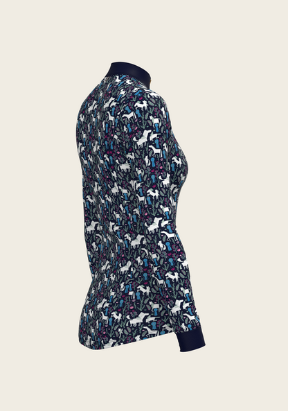 Rosettes on Navy Quarter Zip Sun Shirt