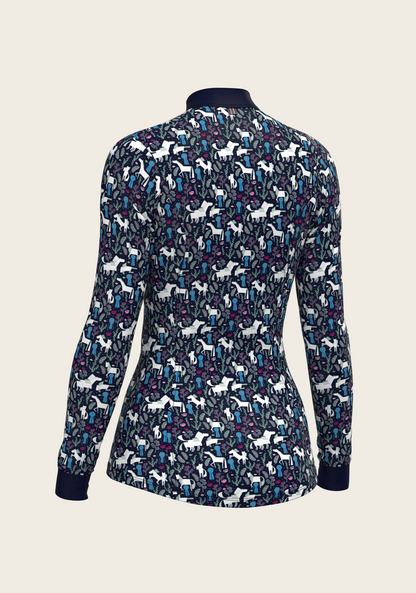 Rosettes on Navy Quarter Zip Sun Shirt