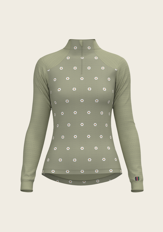 Mosaic Daises in Olive Long Sleeve Sport Sun Shirt