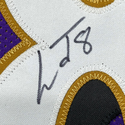 Framed Autographed/Signed Lamar Jackson 35x39 Baltimore Purple Football Jersey JSA COA