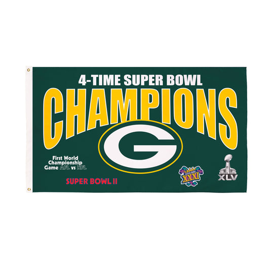 Green Bay Packers 4X Superbowl Champions Football 3x5 Flag