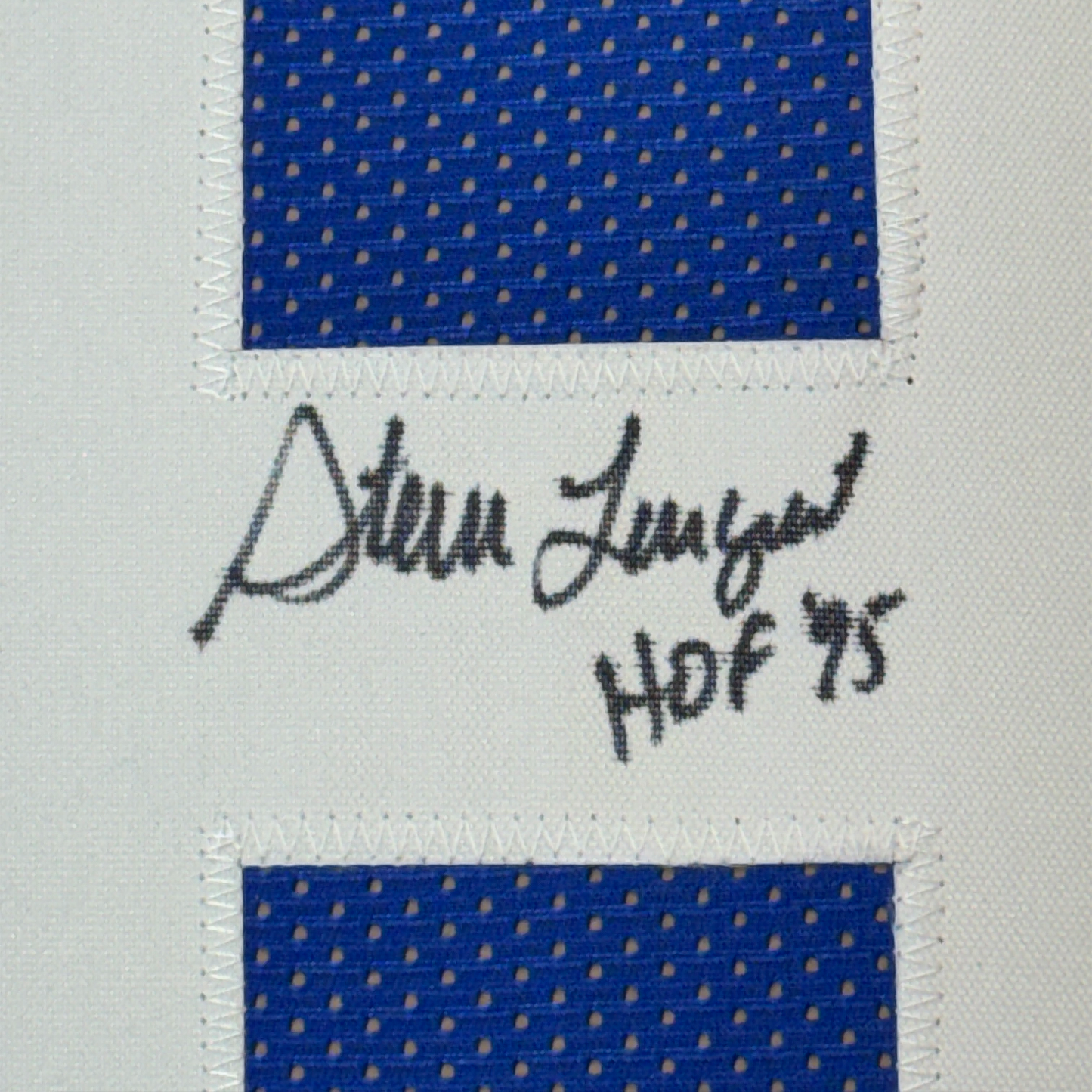 Framed Autographed/Signed Steve Largent HOF 95 35x39 Seattle Blue Football Jersey JSA COA