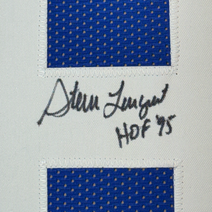 Framed Autographed/Signed Steve Largent HOF 95 35x39 Seattle Blue Football Jersey JSA COA