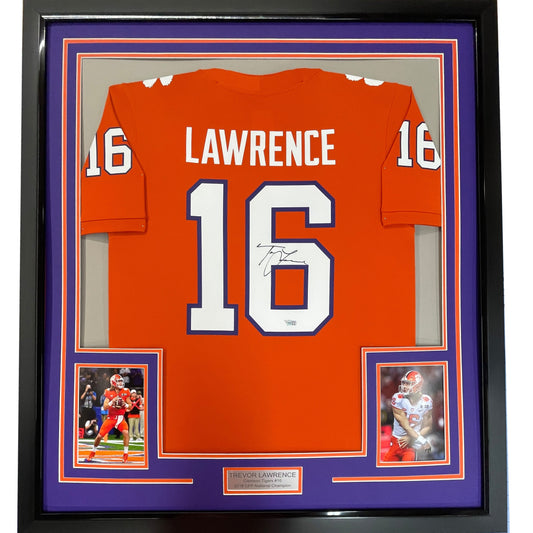 Framed Autographed/Signed Trevor Lawrence 35x39 Clemson Tigers Orange Authentic Nike College Football Jersey Fanatics COA