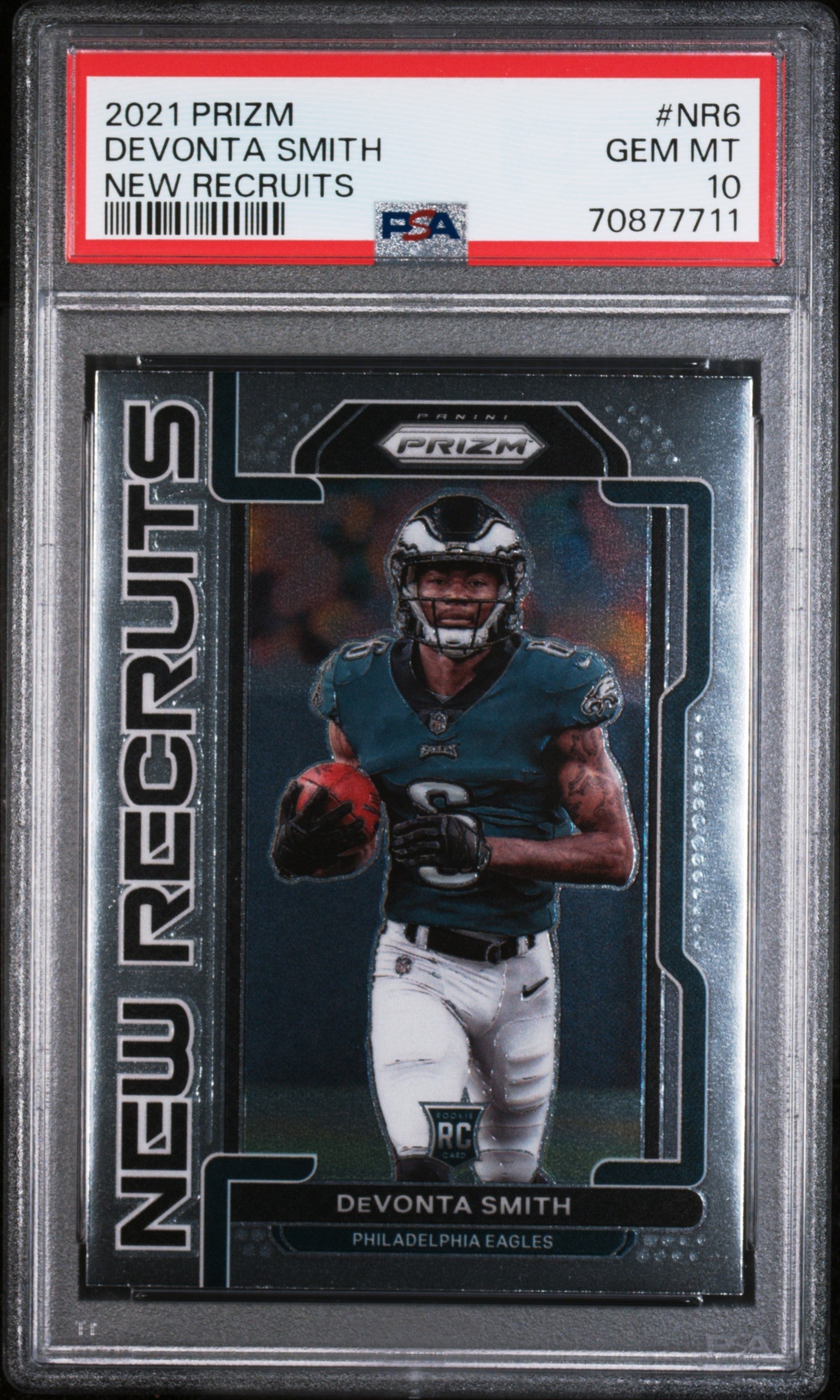 Graded 2021 Panini Prizm DeVonta Smith #NR6 New Recruits Rookie RC Football Card PSA 10 Gem Mint